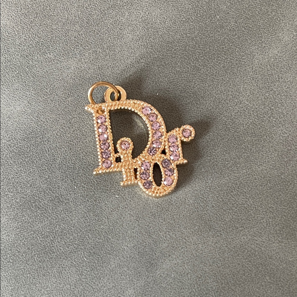 Dior authentic zipper pull Gold-Tone Letter Charm with Pink Crystals